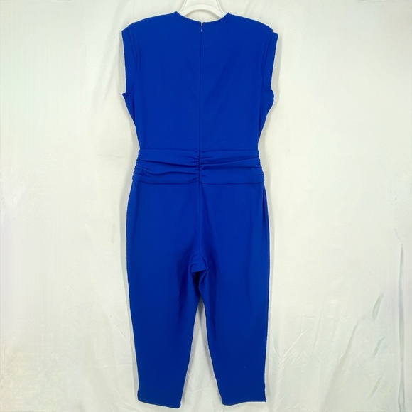 INC Womens Size 14 Cropped Leg Jumpsuit Cobalt Blue Boucle Silver Buttons Pocket - Picture 12 of 16